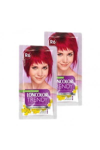 Loncolor Pachet 2x Vopsea de păr semipermanentă fără amoniac Trendy Colors R6 Roșu techno, 50 ml