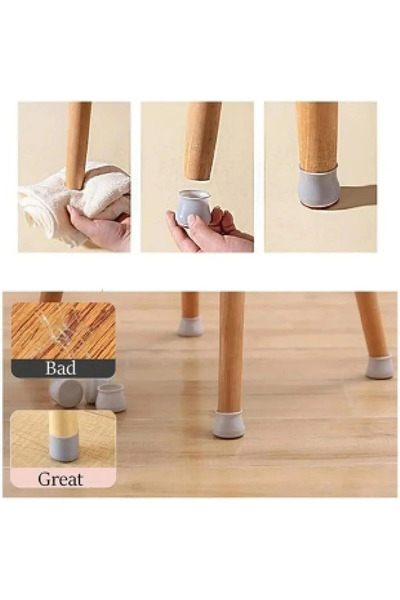 Kırmızı Beyaz Home 12’li GRİ Silikon Masa & Sandalye Ayak Koruyucu – Kaydırmaz, Gürültü Önleyici, Parke Dostu