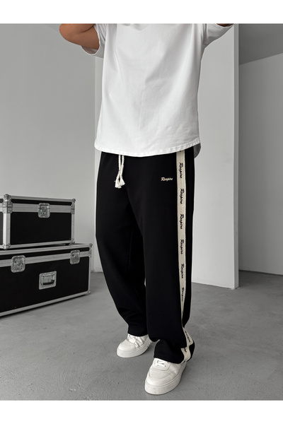 BYBASICMAN Μαύρη αθλητική φόρμα με ψάθινη ρίγα RES-1009