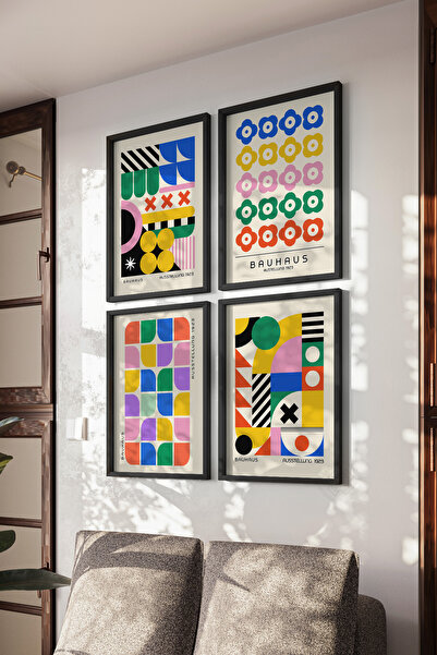 Basquiart Poster Bauhaus, set de 4 postere cu ramă neagră, set de picturi nr:25