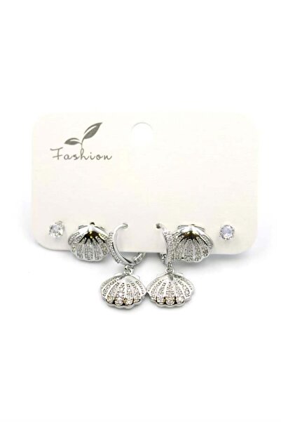 OEM أقراط متعددة على شكل صدفة البحر - فضي