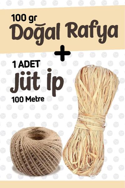 t tuğset etiket DOĞAL RAFYA 100 GRAM & 100 METRE JÜT KIRNAP 2 Li Set Doğal Rafya Jüt Kırnap Makrome Süsleme Muz Lifi