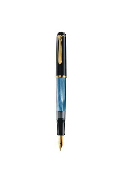 Pelikan قلم حبر M200 أزرق اللون، طرف مطلي بالذهب عيار 14 قيراط وأجزاء معدنية