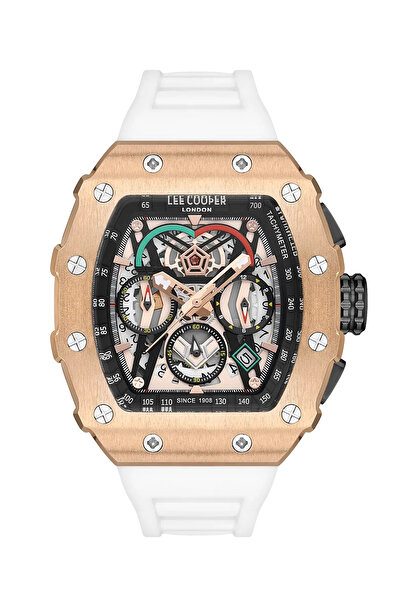 Lee Cooper Special Series Men's Wristwatch |   46 mm Rosegold Steel Case, White Silicone Cord, Multifunction