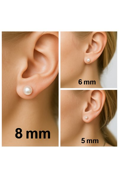 Set Paslanmaz Çelik ( EKONOMİK 3 Çift ) İnci Küpe ( 5mm - 6 mm - 8 mm )