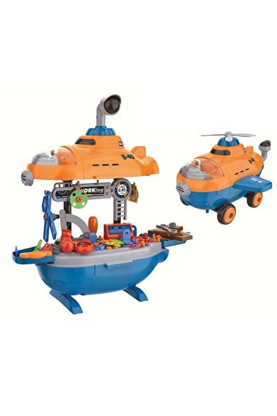 ARISTEF Workbench 2-in-1 with 72 Tools, Accessories and Construction Equipment in the Shape of Airplane or S