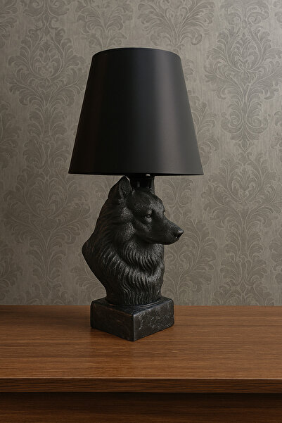 hangaar home Black Table Lamp with Wolf Figure – Modern Design Decorative Lam...