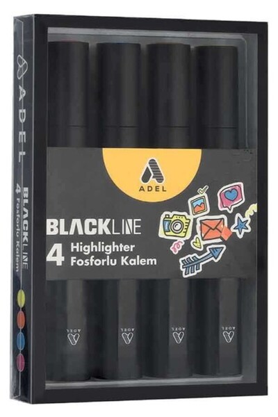 Adel Blackline Fosforlu Kalem 4'lü Set