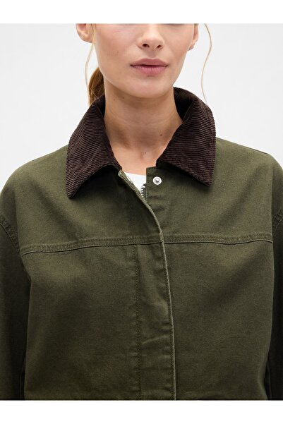 GAP Kadın Koyu Yeşil Relaxed Canvas Barn Ceket