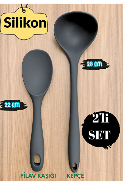 BRE HOME Silikon Mutfak Seti 2’li – 28 cm Kepçe + 22 cm Pilav Kaşığı – Isıya Dayanıklı, Yapışmaz
