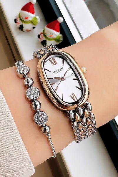 Tom Jones London Original Women Wristwatch 3 Atm Water Resistant Rose Gold Color Steel Band + Gift Bracelet Gtjb2007C1