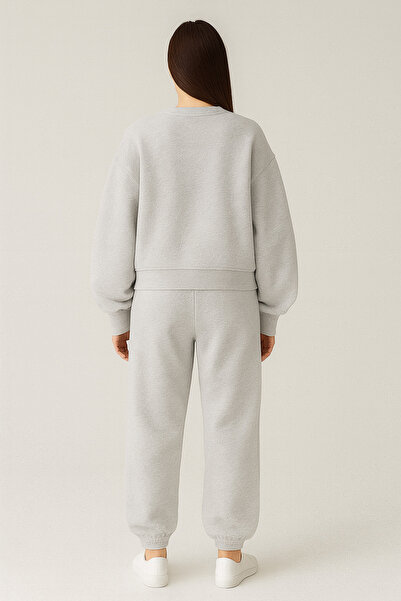 LUMİZA Women's Gray Oversize Crew Neck Sweatshirt and Rubber Leggings Tracksuit Set