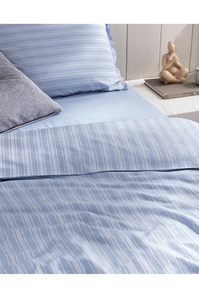 Madame Coco Melicia Double Cotton Striped Satin Duvet Cover Set - Gray