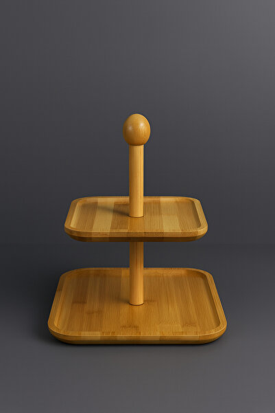 House Bird 2 Katlı Bambu Sunumluk Kuruyemiş Şekerleme Sunumu