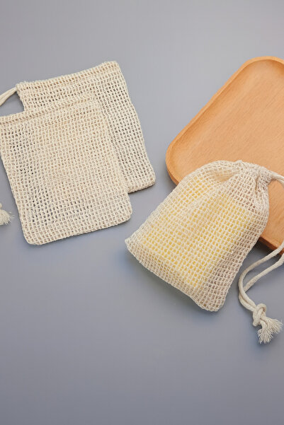 MiniStand مجموعة من 6 أكياس استحمام من القطن الشبكي، حامل صابون طبيعي وكيس استحمام