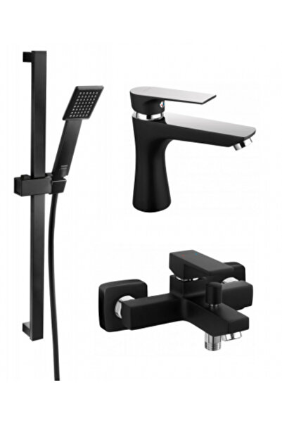 FERRO Pachet 3 in 1 Baterie cada/dus Negru, baterie lavoar SQUARE si Set Bara...