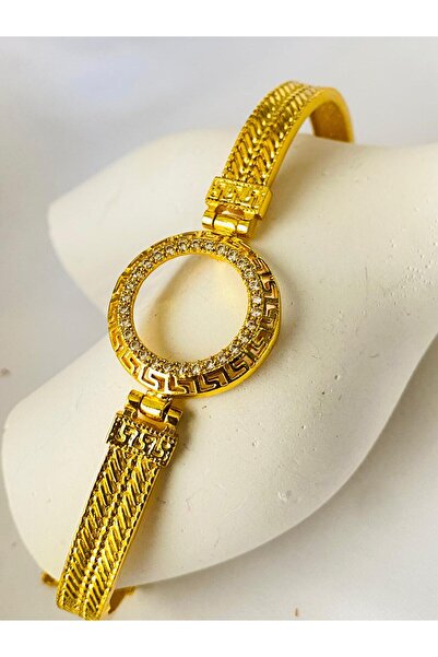 KANERUZ Gold Renk Kararmaz Çeyreklik Yuvalı Çelik Bileklik Kelepçe