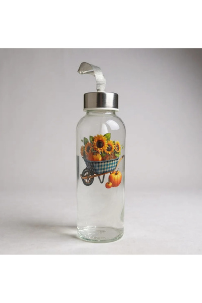 Bohem kutusu قارورة زجاجية – تصميم خريفي، 500 مل (مع غطاء وقابلة للحمل)