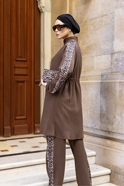 dilber fashion Double Face Cotton Lycra Double-Sided Tracksuit Set with Leopard Detail and Bag Gift