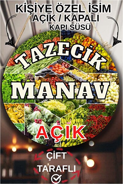 Nod Kişiye Özel Manav Açık Kapalı Kapı Süsü – İsme Özel Meyve Sebze Dükkanı Tabelası, Manav Dekorasyonu