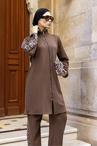 dilber fashion Double Face Cotton Lycra Double-Sided Tracksuit Set with Leopard Detail and Bag Gift