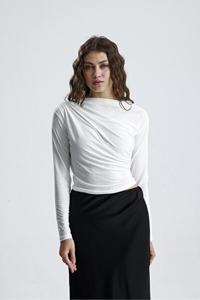 let s shine Women's Sandy Fabric Cross Drawstring Detailed Long Sleeve Blouse