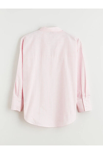 LC Waikiki LCW Vision Pembe Çizgili Oversize Kadın Gömlek