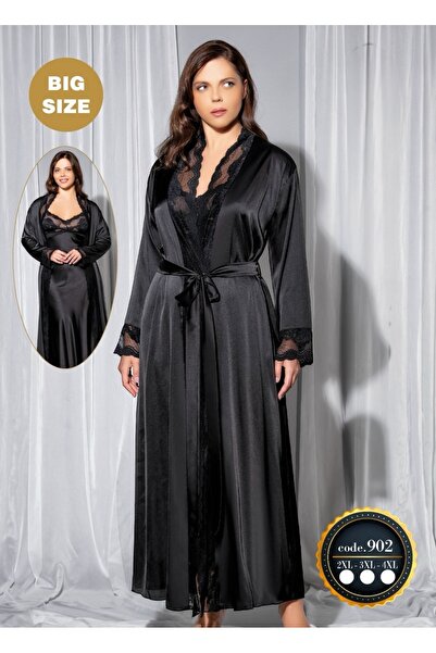 SATTENS SWEET NİGHT BÜYÜK BEDEN İKİLİ SATEN GECELİK SABAHLIK TAKIMI