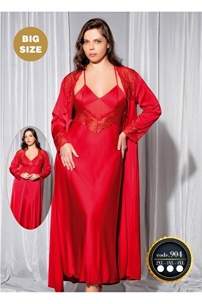 SATTENS Sweet Night Plus Size Double Satin Nightwear Dressing Gown Set