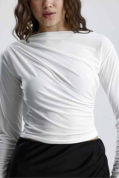 let s shine Women's Sandy Fabric Cross Drawstring Detailed Long Sleeve Blouse