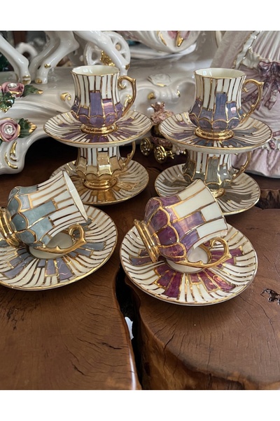 Handmade طقم فناجين قهوة من البورسلين مرسومة يدويًا من إستيرهومديكور لـ 6 أشخاص