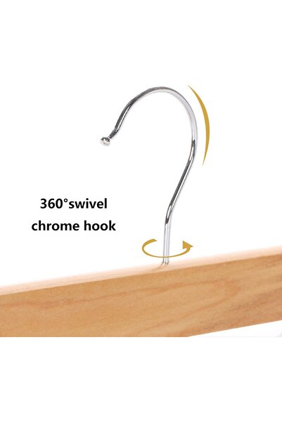 Tosnail 15 Pack 14-inch Natural Wooden Pants & Skirt Hangers with Clips, 360° Swivel Hook