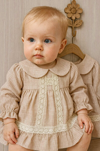 krm kerem bebe Baby Girl Dress with Lace Collar and Lace Detail for the Holidays