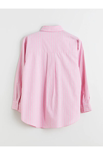 LC Waikiki Γυναικείο πουκάμισο LCW Modest Pink ριγέ ποπλίνα
