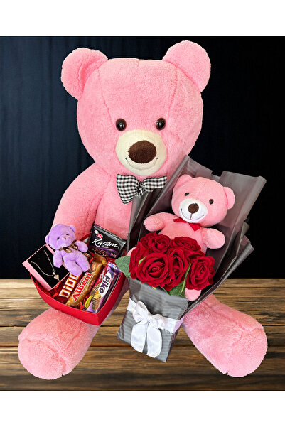 Linalux Gifts Sevgiliye Hediye Seti - 90cm Ayıcık - Kırmızı Güllü Ayıcıklı Bu...