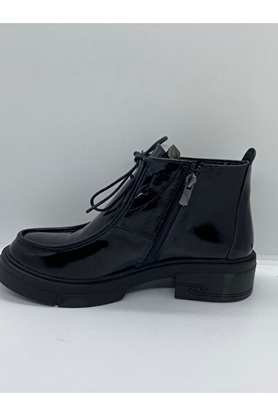 Stepka Shoes Klas Hakiki Deri Rugan Siyah Kadın Chukka Bot