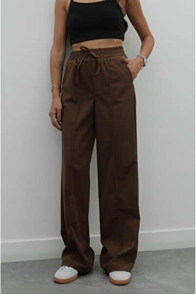 Havoş Brown Elastic Waist Front Stitched Pants
