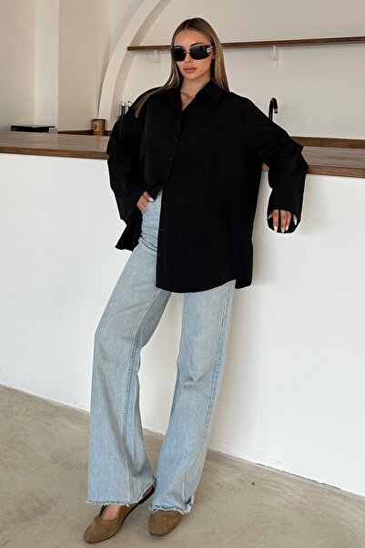 Olcay Spanish Sleeve Loose Cotton Shirt Black 9365