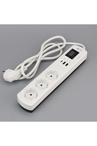 JIUJI مقبس متعدد مع وصلة تمديد مع حماية من التيار والجهد 16 أمبير، مقبس حماية من الجهد والتيار بطول 1.5 متر