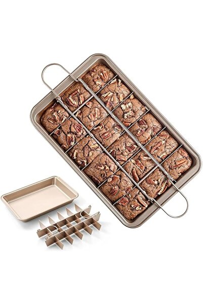 The Bros صينية براوني مع مقسمات، صينية خبز من الفولاذ عالي الكربون، تصنع 18 قطعة براوني مقطعة مسبقًا في وقت واحد