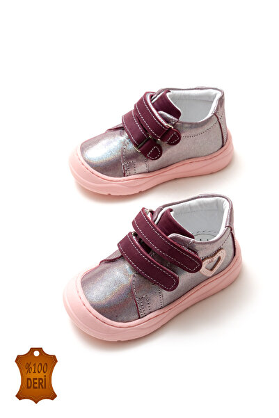 lina step Mor Simli Hakiki Deri Ortopedik Tabana Dikişli Cırtlı Kız Bebek İlk Adım Ayakkabı