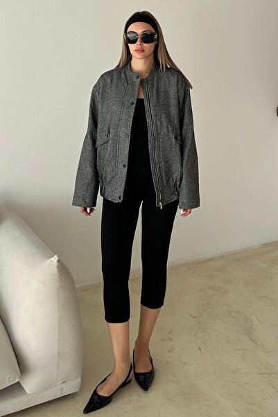 Olcay Çıt Çıt Detaylı Bomber Kaşe Ceket GRİ 8276