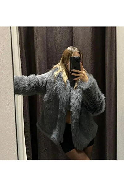 merysare Jachetă de blană scurtă pentru femei, cu blană moale