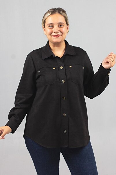 Truva XXL Plus Size Black Suede Shirt