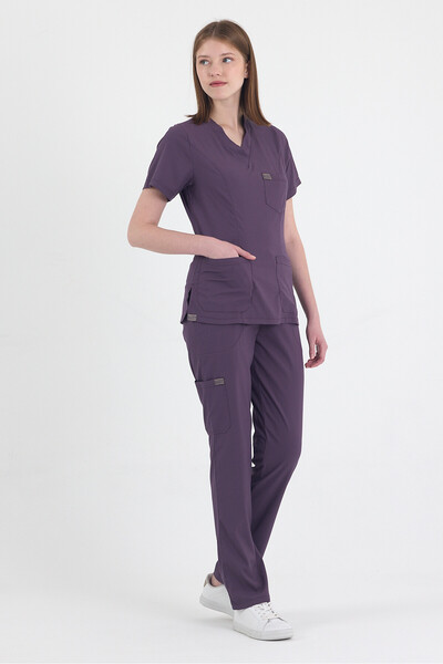 MAZEY UNİFORM زي طبي أرجواني من الفيسكوز بقصة V، زي للممرضات والأطباء، زي مست...