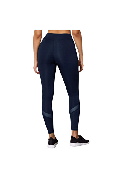 Fstyle Dark Blue Wide Waist Sports Leggings Butt Lift Design Gym Tights
