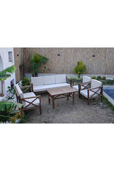 RAWZEN HOME Ahşap Bahçe Mobilyası Balkon Takımı 3lü Klt I 2 x Tekli klt I 1 Ç...