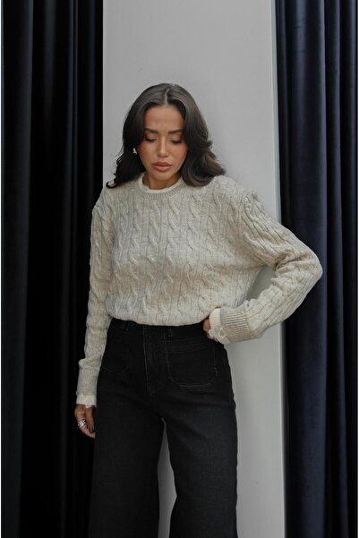 Havoş Svetlobéžový svetr s roztrhaným lemem