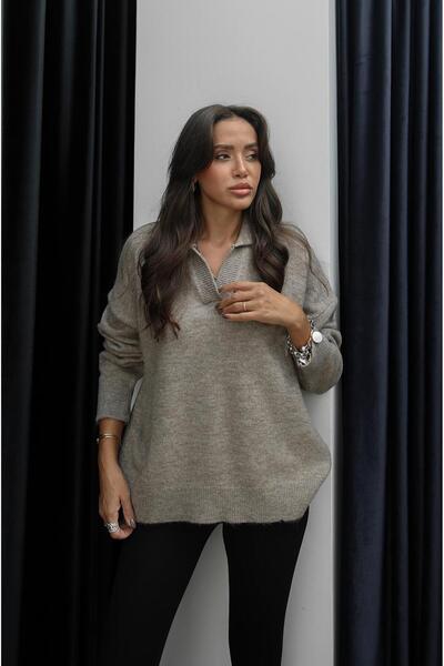 Havoş Základní svetr s límečkem Vizon Divoff Polo