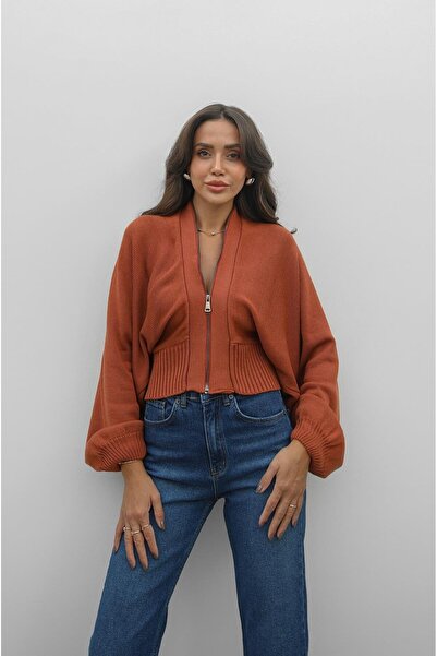 Havoş Cardigan cu mâneci liliac cu fermoar în față